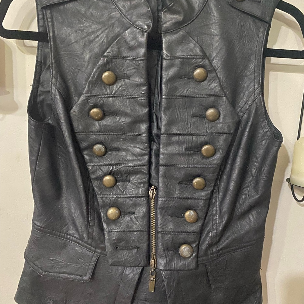 Moon Collection Black Leather Military-Style Vest